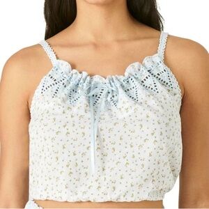 NWT LUCKY BRAND Sleeveless Floral Printed Lace Trim Crop Top Size X-Large